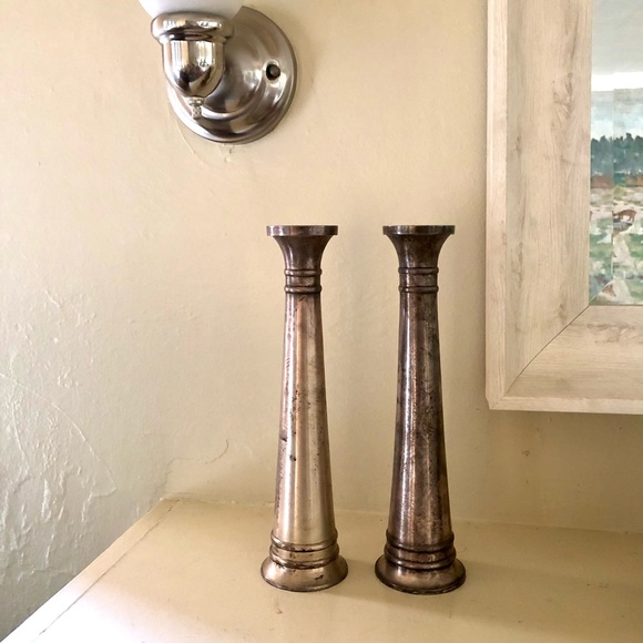 Pottery Barn silver taper candlesticks set of two